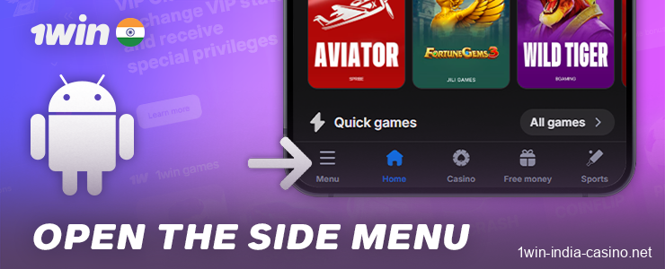 Open the 1win menu to download the Android app
