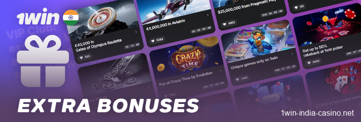 Additional bonuses at 1Win India for players