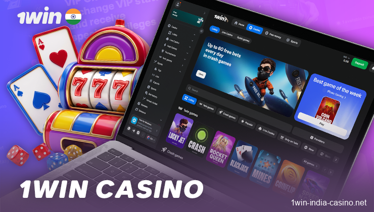 The casino games section on the 1win India website